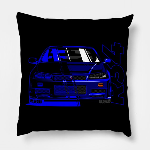 Skyline GT R34 Blue front Pillow by aredie19