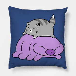 Waterbear and Blue Tabby Cat Pillow