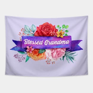 Blessed Grandma Floral Design with Watercolor Roses Tapestry