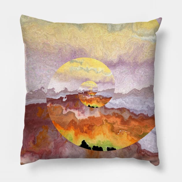 Mountains Watercolor Desert Yellow Pillow by Moon Art