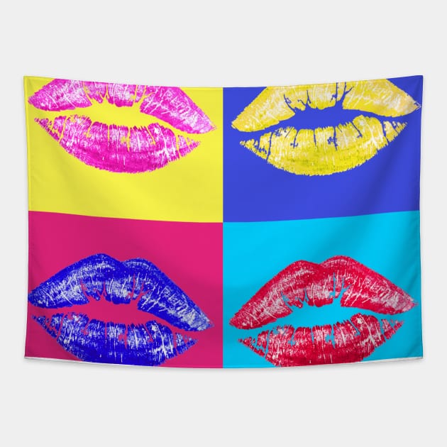 LIPS ON COLOURED SQUARES Tapestry by LASTARR