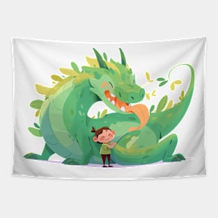 Adorable Dragon Animal Loving Cuddle Embrace Children Kid Tenderness Tapestry