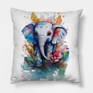 cute elephant colorful in roses Pillow