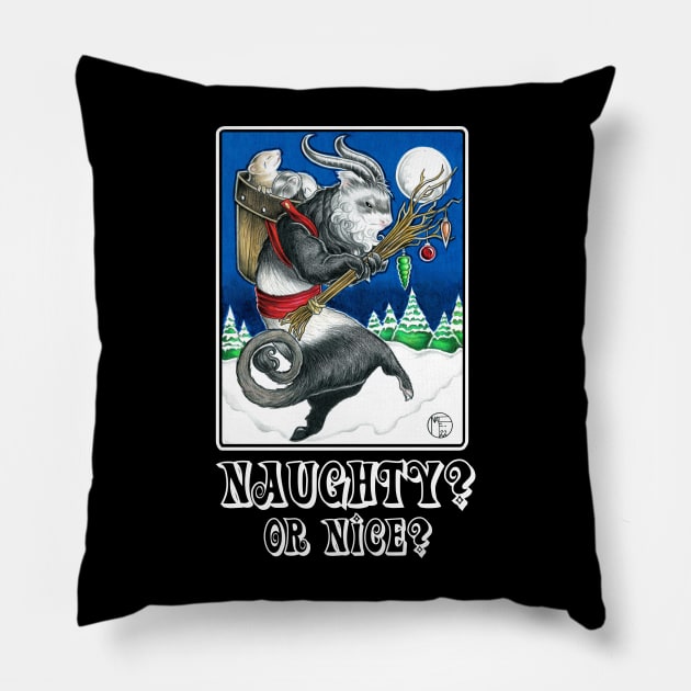 Ferret Krampus - Naughty or Nice? - White Outlined Version Pillow by Nat Ewert Art