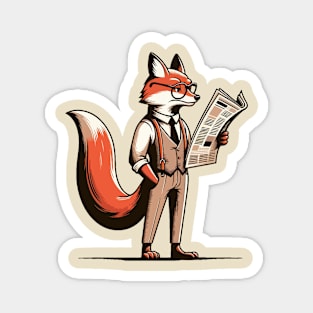 Clever fox reads newspsper Magnet
