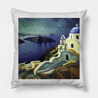 Santorini, Greece, in Van Gogh's style Pillow