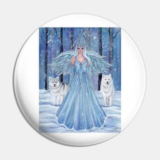 Rahmiel winter angel with wolves by Renee Lavoie Pin