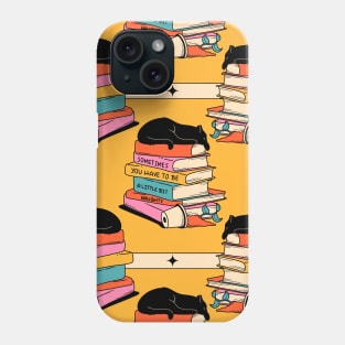 Books and Plant Black Cat Pattern in yellow Phone Case