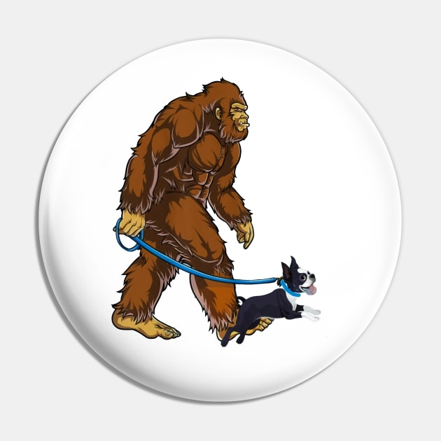 Funny Bigfoot Sasquatch Walking Boston Terrier Pin by JameMalbie