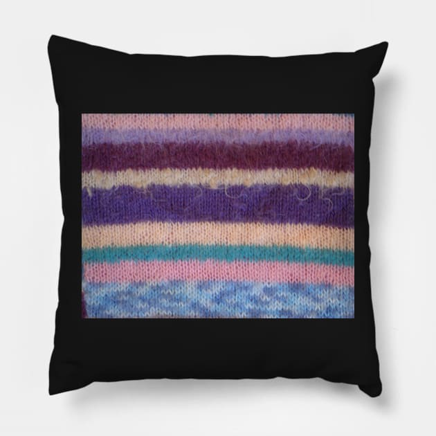 fun vintage colorful stripes hand knitted Pillow by pollywolly