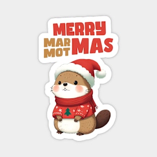 Merry Marmotmas Christmas Marmot Magnet