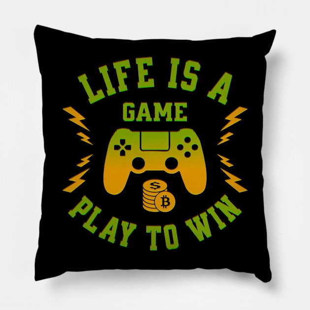 life is a game, game controller, bitcoin Pillow by Yurko_shop