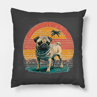 Pug vintage sunset Pillow