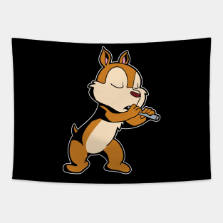 Cartoon chipmunk playing flute Tapestry