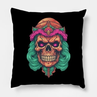 80s Retro Glam Rock Star Skull Pillow