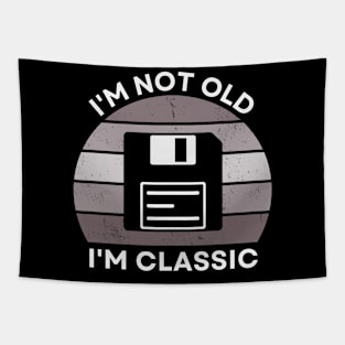 I'm not old, I'm Classic | Floppy | Retro Hardware | Vintage Sunset | Grayscale | '80s '90s Video Gaming Tapestry