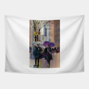 Rainy Day Woman in New York City.. Original Watercolor Print Tapestry