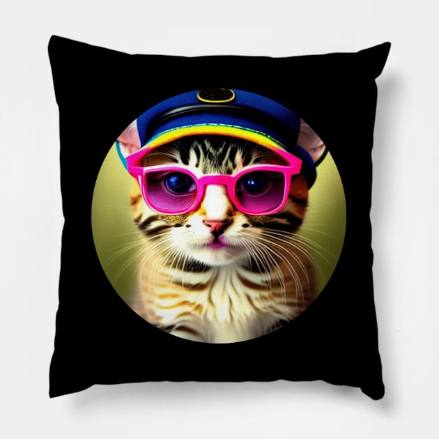 Gatito con gorro y gafas Pillow by WilsonQR