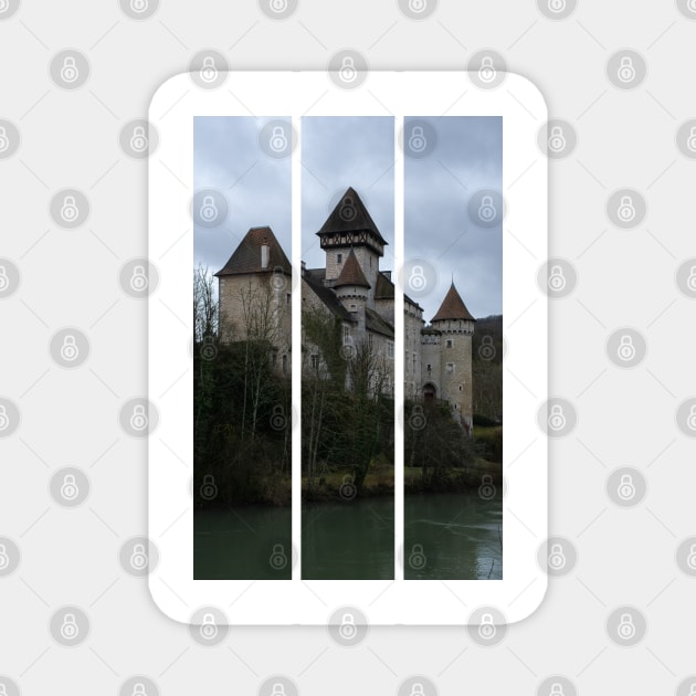 The castle of Cleron is a 14th-century castle on the river Loue in the Bourgogne-Franche-Comte. Cloudy winter day. (vertical) Magnet by fabbroni-art