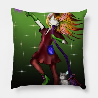 Young enchantress creating a fireball Pillow