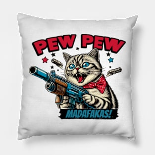 Pew Pew Madafakas Cat Crazy Vintage Funny Cat Owners Pillow