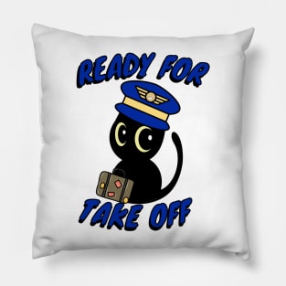 Funny black cat is a pilot Pillow