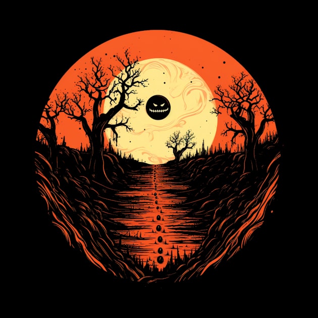 Spooky Halloween - Haunted Forest Shirt - Eerie Art Clothing - "Jack on the Moon" by The Dream Team