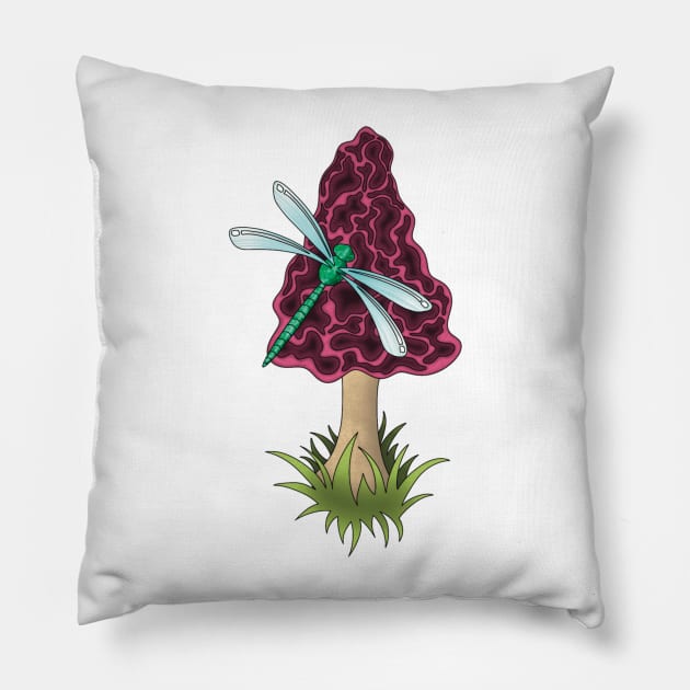 Morel Mushroom With Dragon Fly Pillow by TheEmeraldOwl_byKaitlyn