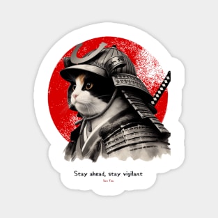 Samurai Warrior Cat Design with Sun Tzu Wisdom Magnet
