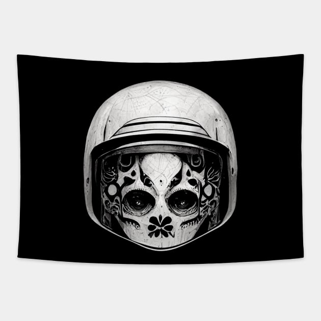 Day of the Dead Retro Helmet Tapestry by TenkenNoKaiten