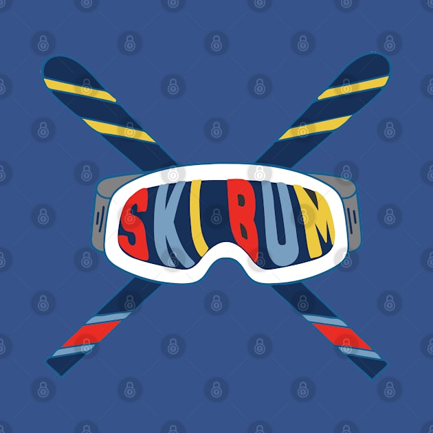 Ski Bum Ski Goggles and Crossed Skis by SharksOnShore