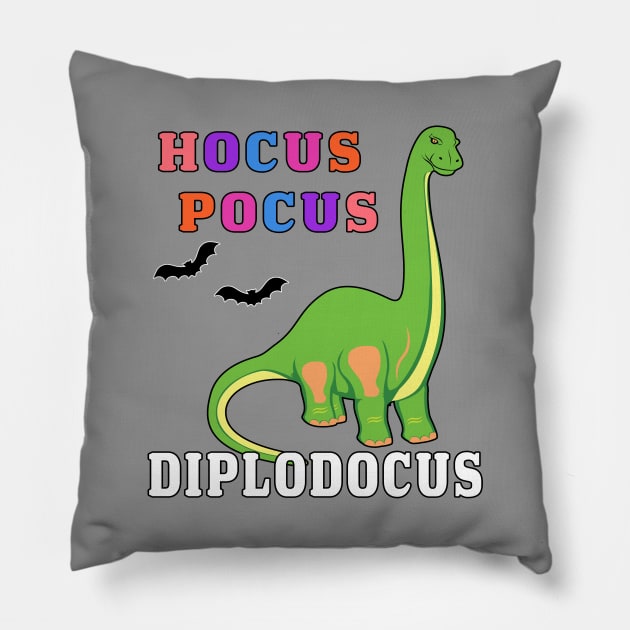 Hocus Pocus Diplodocus Prehistoric Dinosaur Spooky Bat. Pillow by Maxx Exchange