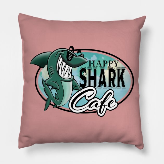 Happy Shark Cafe Pillow by PeggyNovak