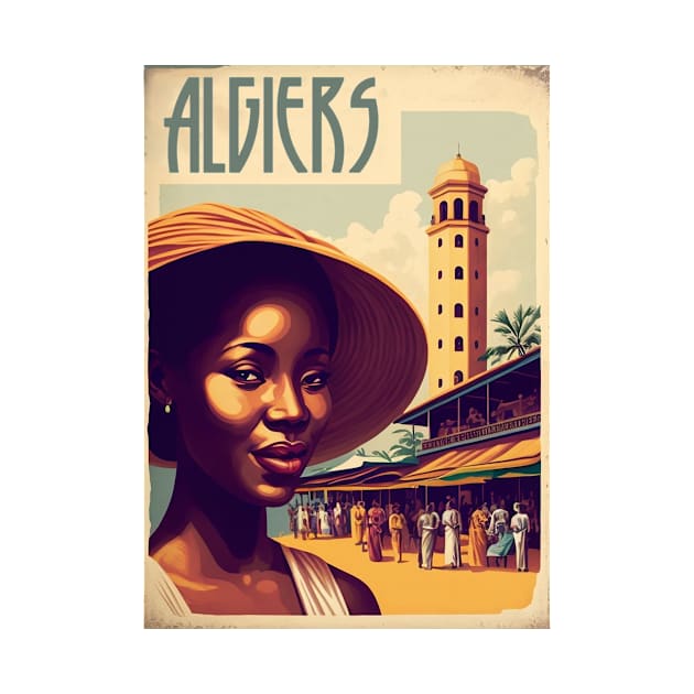 Algiers Woman Algeria Vintage Travel Art Poster by OldTravelArt