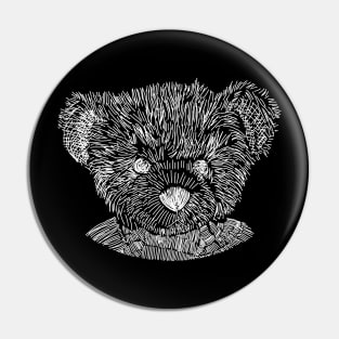 Spooky Teddy Bear Horror White Line Sketch Pin