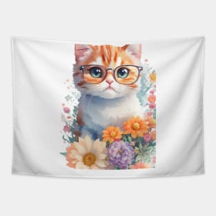 Cute Cat Wearing Glasses Tapestry