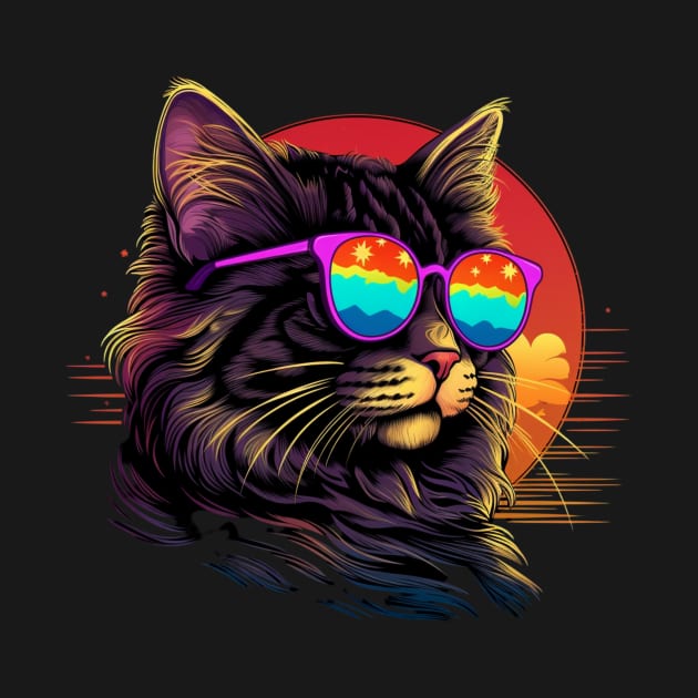 Retro Wave Bobtail Cat Shirt by Miami Neon Designs