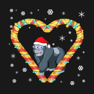 Cute Gorilla Candy Cane Heart Funny Christmas Light Gift T-Shirt