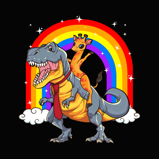 Giraffe Riding Dinosaur T-Rex Dino With Funny Tie by Alinutzi