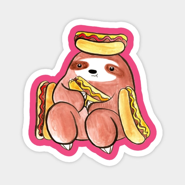 Watercolor Sloth Eating Hotdogs Magnet by saradaboru