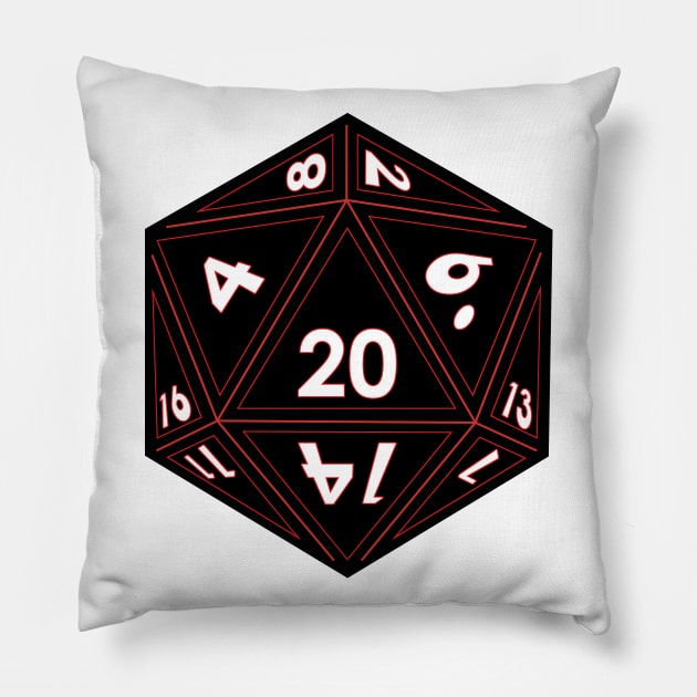 (Pocket) Black D20 Dice (Red Outline) Pillow by Stupid Coffee Designs