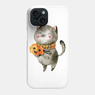 Spooky Halloween Cat - Cute Cat with Pumpkin Scarf Phone Case