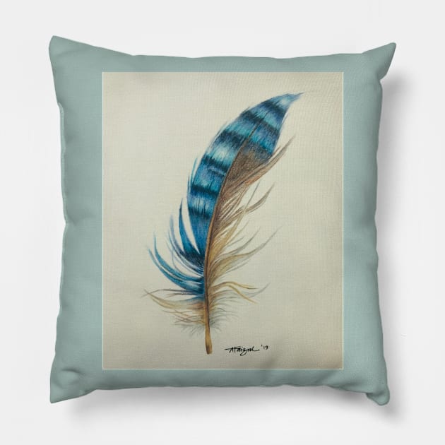 Blue Feather Pillow by amyliafaizalart