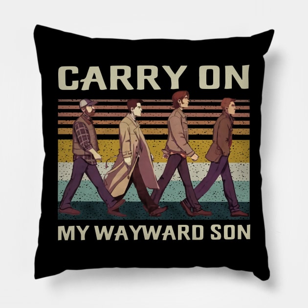 Carry On My Wayward Son Abbey Road, Winchester Supernatural Pillow by Den Tbd