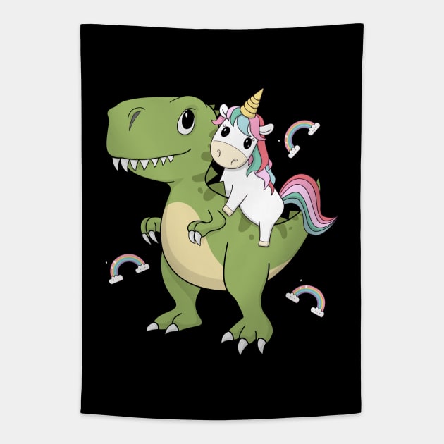 Unicorn Riding Dinosaur Funny Unicorns Party Cute T-Rex Tapestry by MasliankaStepan