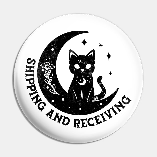 Shipping And Receiving - Magical Cat On Moon Design Pin by best-vibes-only