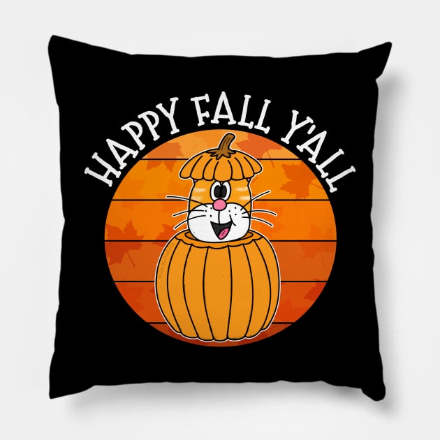 Happy Fall Y'All Cat Pumpkin Autumn Thanksgiving Pillow by doodlerob