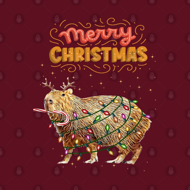 Capybara Merry Christmas and christmas lights, Capybara Pets, Cute capybara by Collagedream