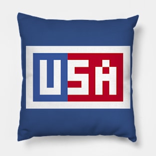 Pixel USA on Red and Blue with a White Border Pillow