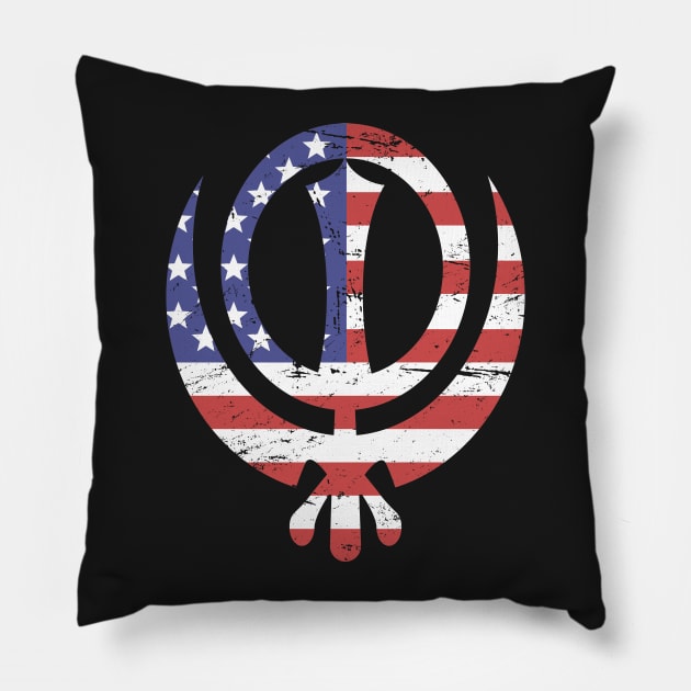 American Flag Sikh Khanda Pillow by MeatMan